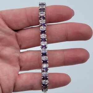 Silvertone Bracelet Amethyst Crystals #2338